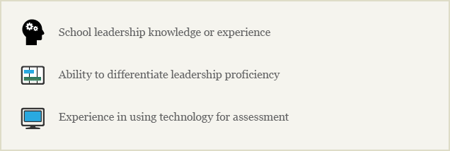 Scorer overview: school leadership knowledge or experience, ability to differentiate leadership proficiency, experience in using technology for assessment